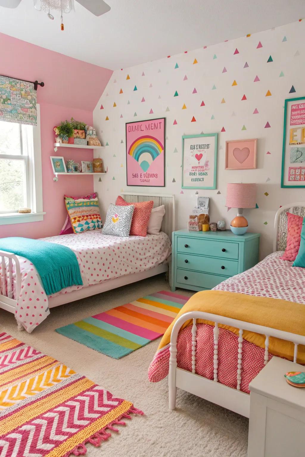 Playful color schemes bring personality to the room.