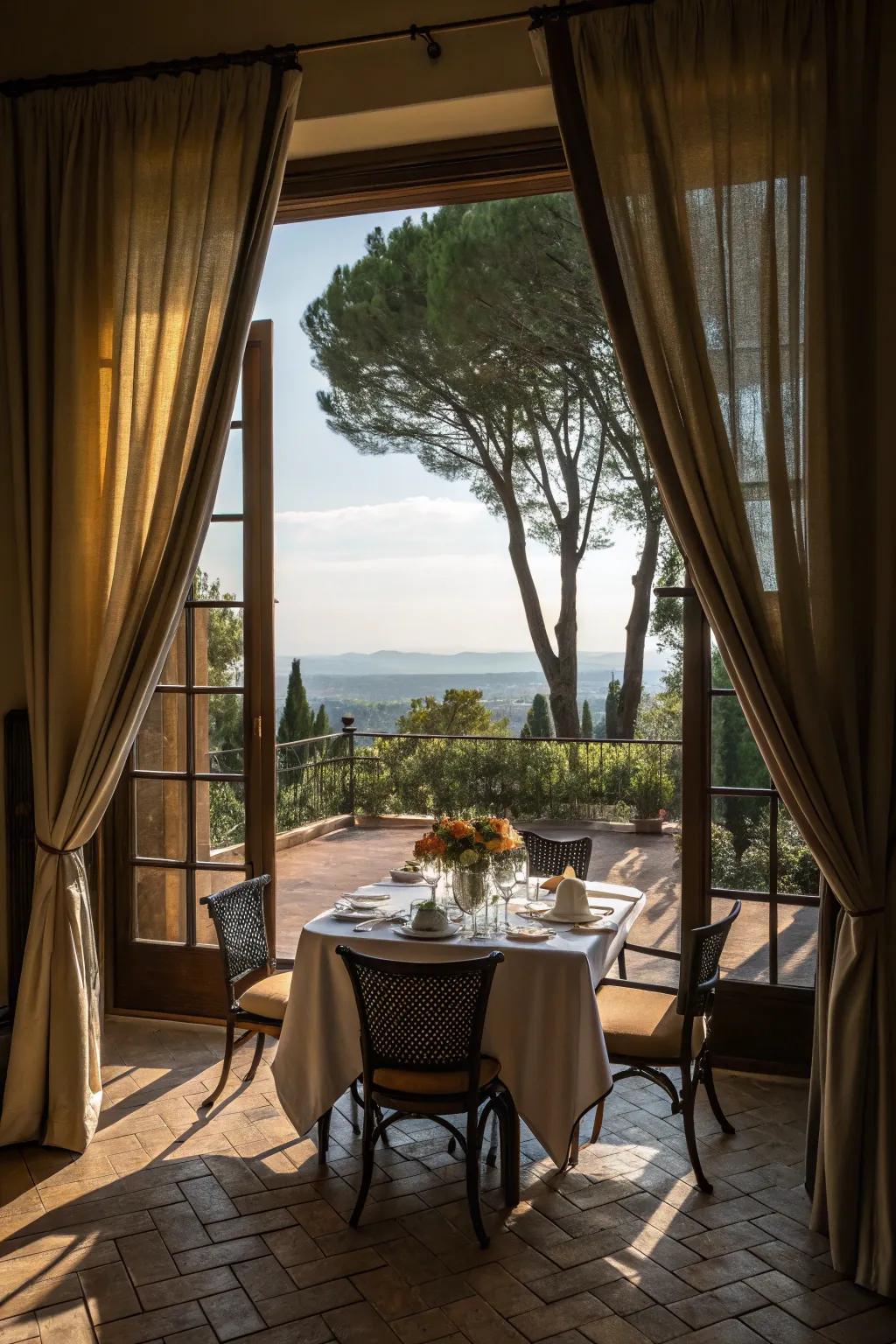 Curtains that frame your view enhance the natural beauty of your dining room.