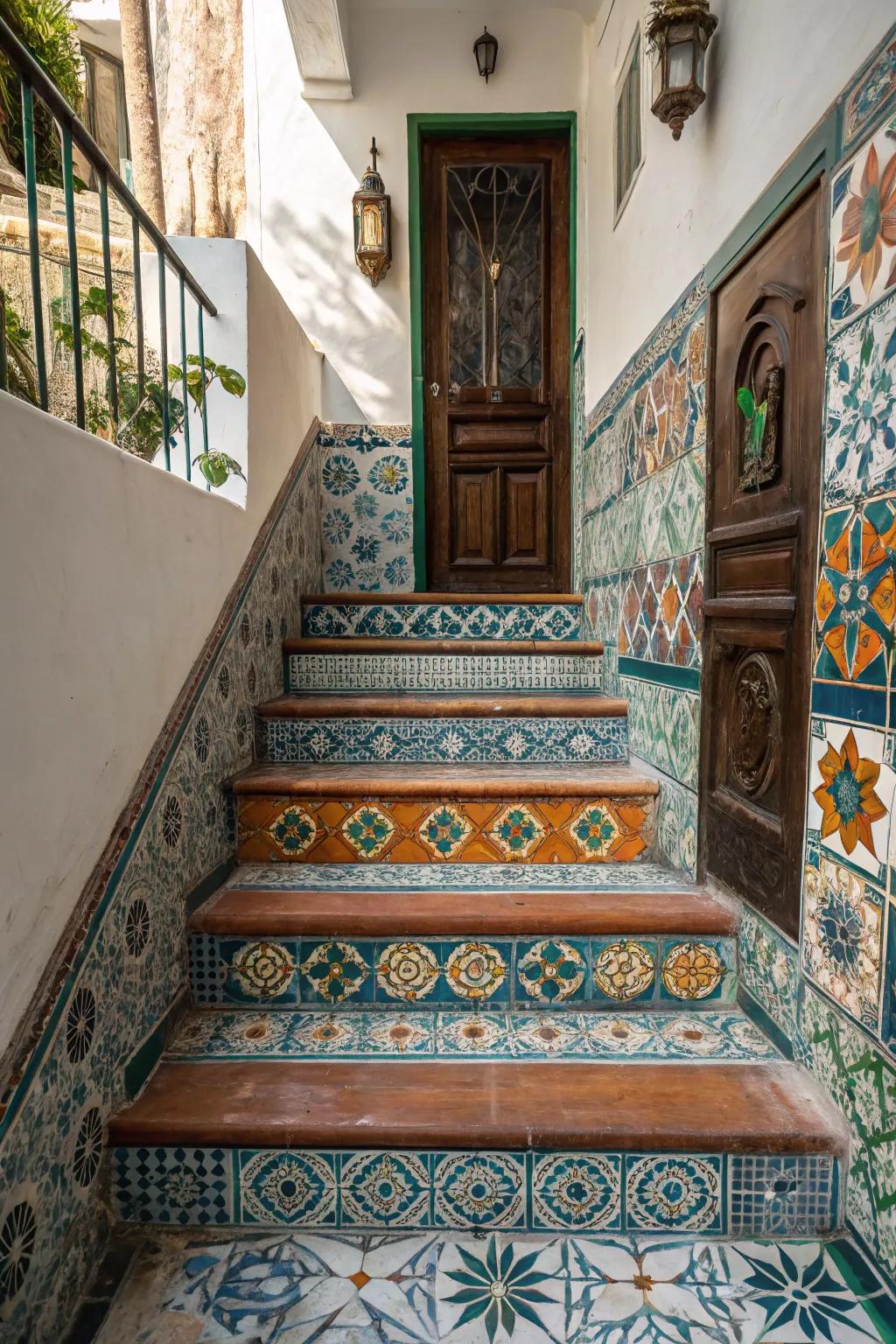Textured tile steps creating a cultural focal point.