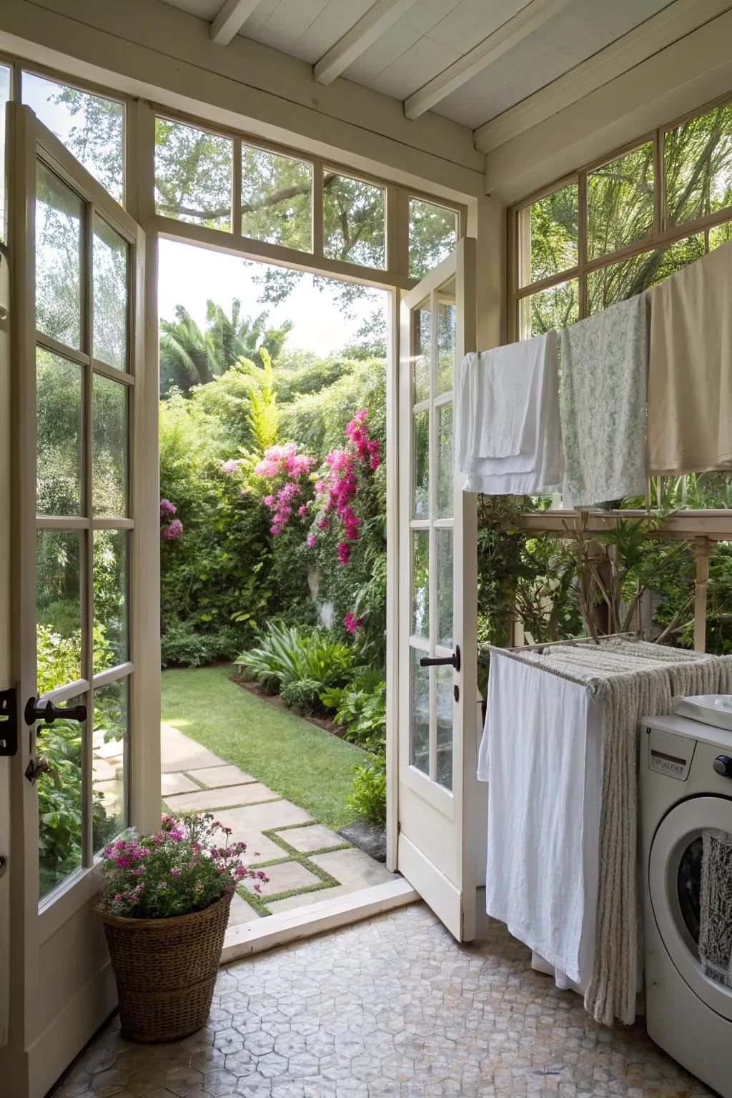 Natural light transforms the laundry space.