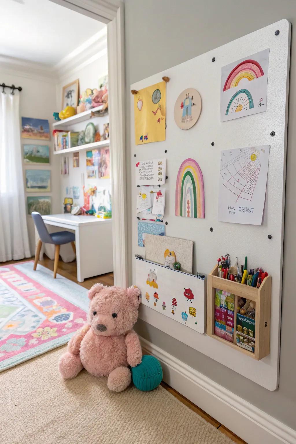 Magnetic wall boards are perfect for art and toy display.