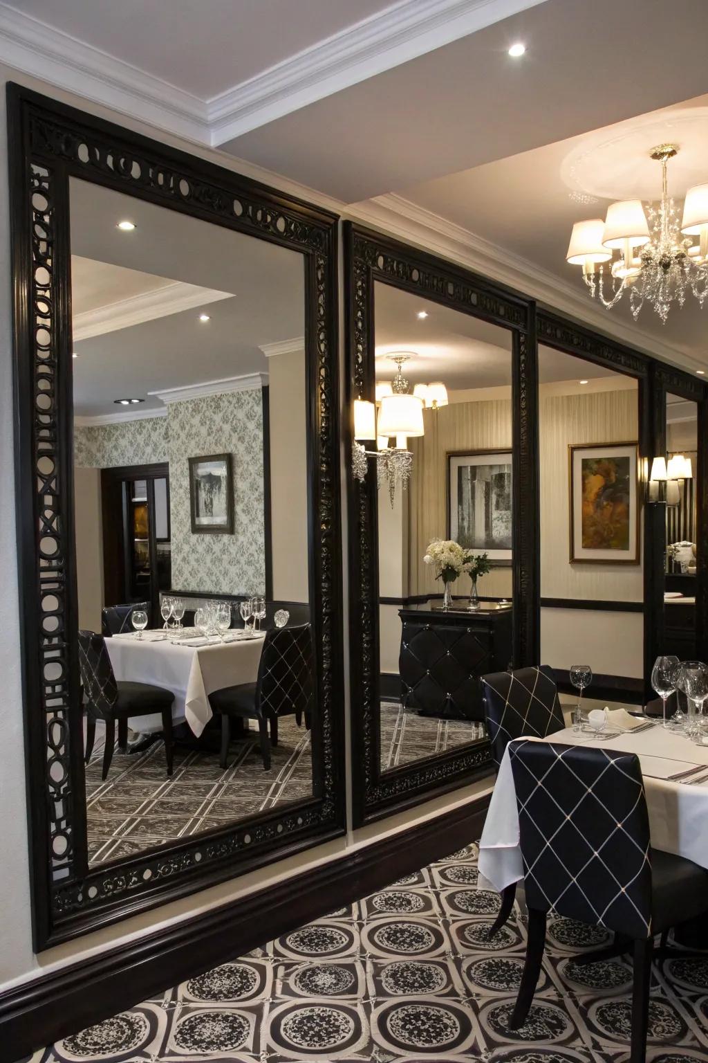 Mirrors enhance space and light in the dining room.