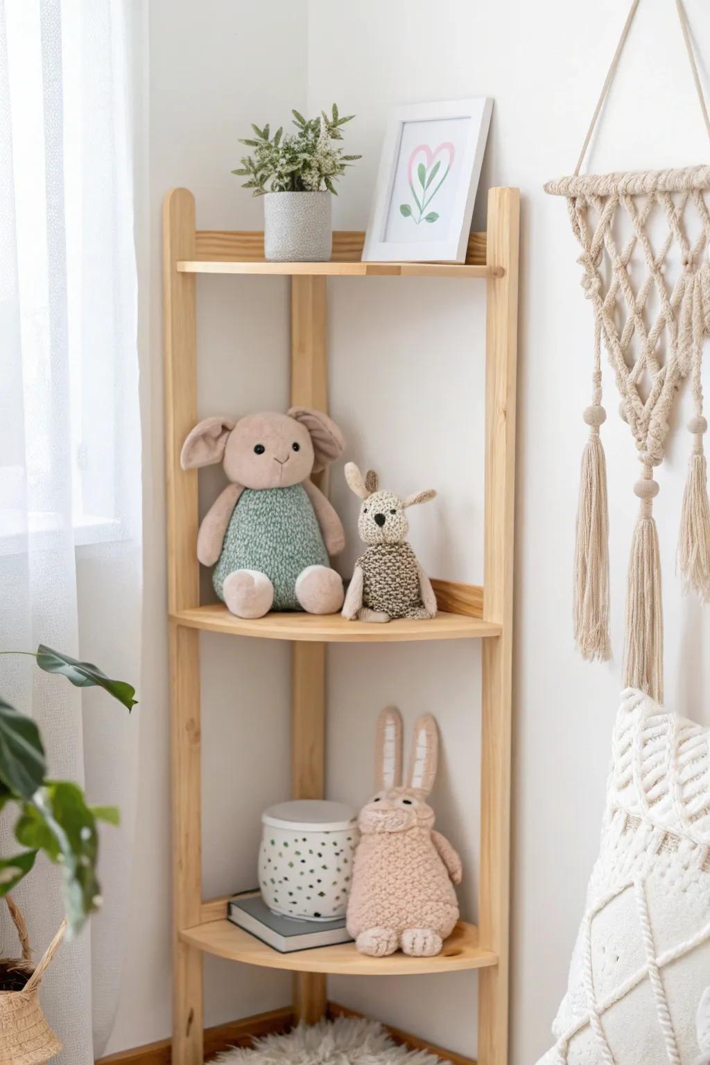 Transform unused corners into charming showcases with minimalist display shelves.