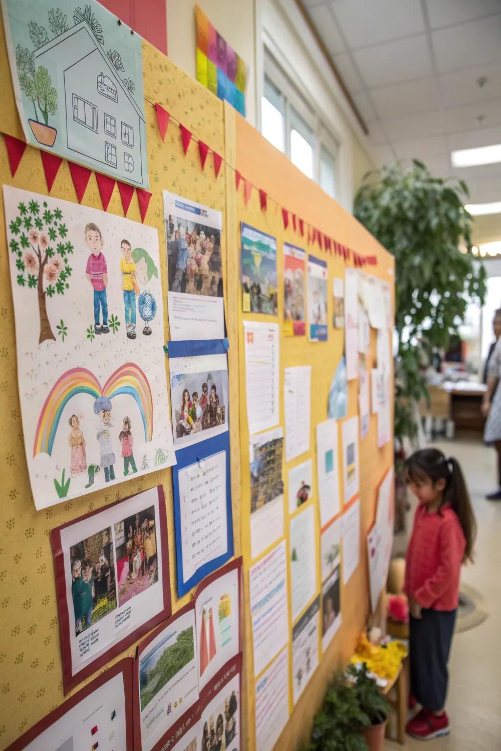 A narrative-rich bulletin board showcasing a collection of family stories and traditions.
