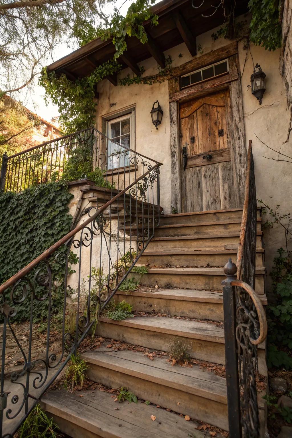 Charming rustic staircase with countryside appeal.