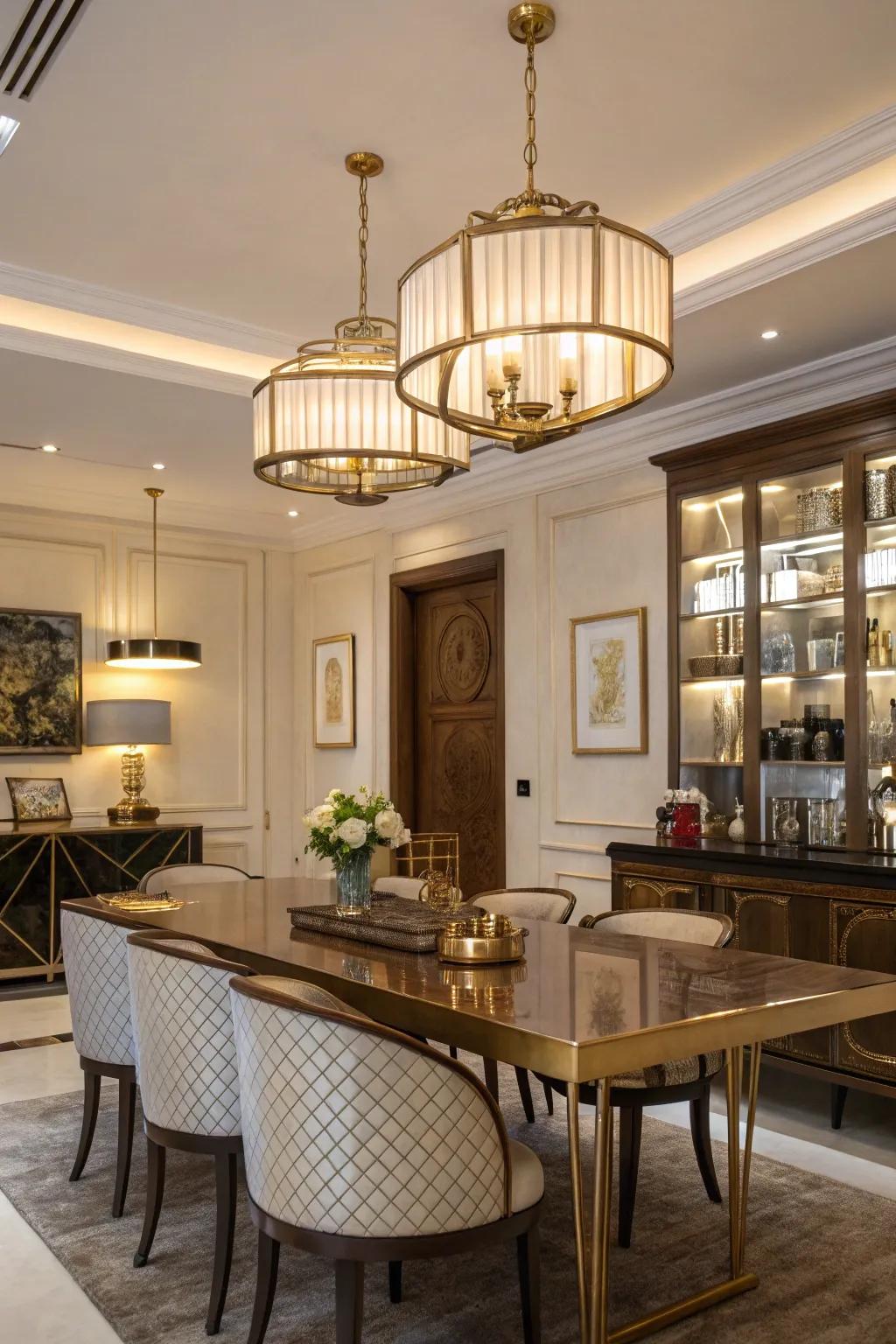 Brass accents add a subtle touch of glamour and warmth.