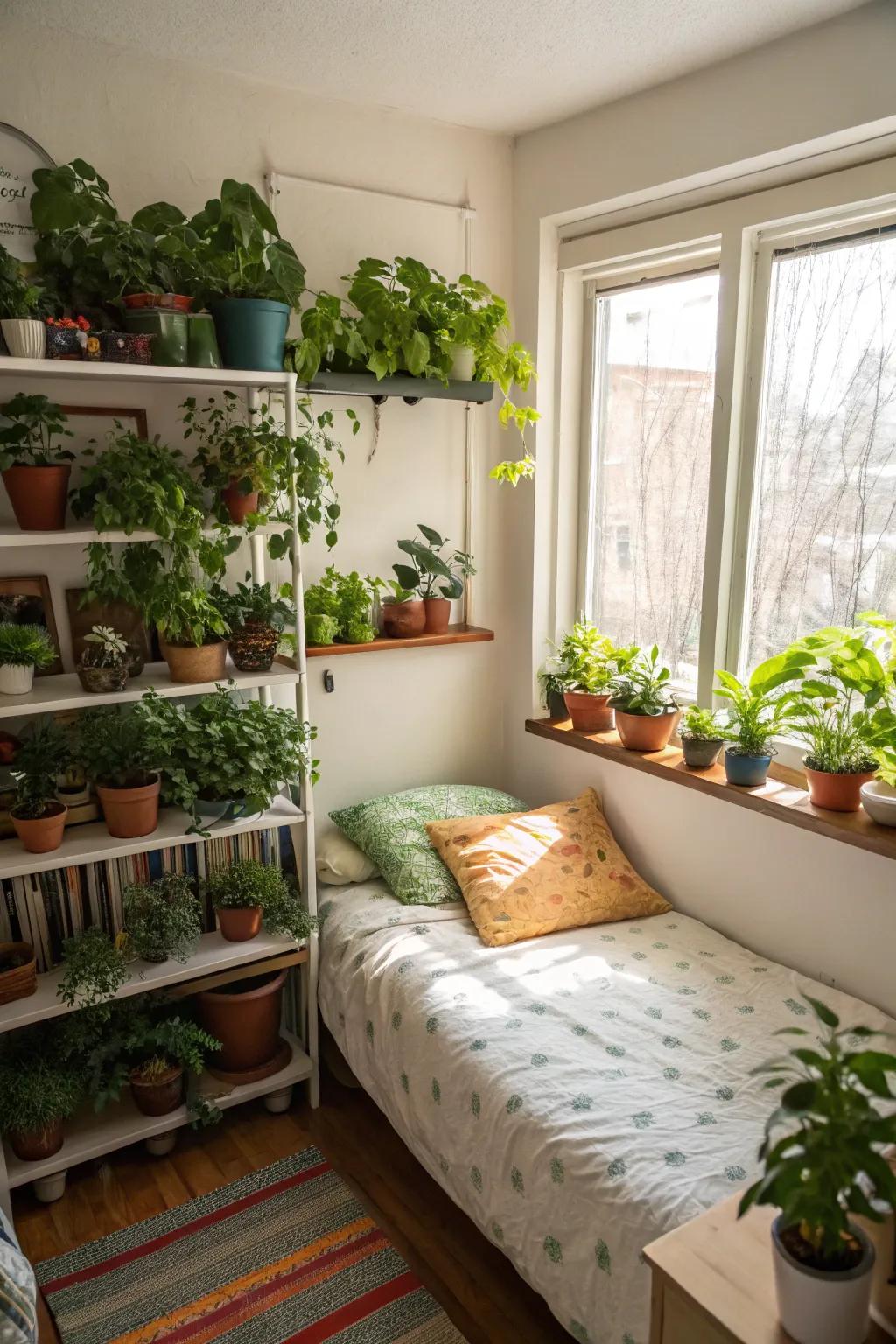 Small plants add a natural element and freshness to the room.