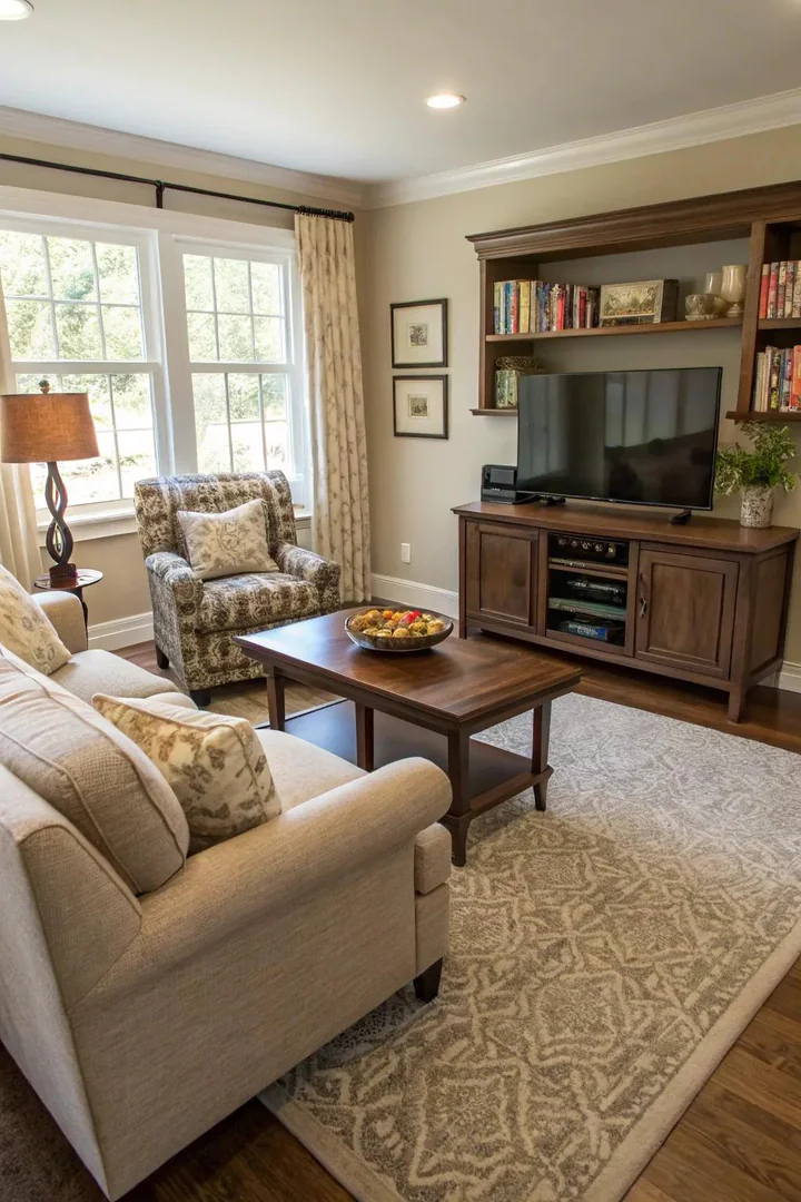 Complementary furniture enhances the balance of your TV setup.