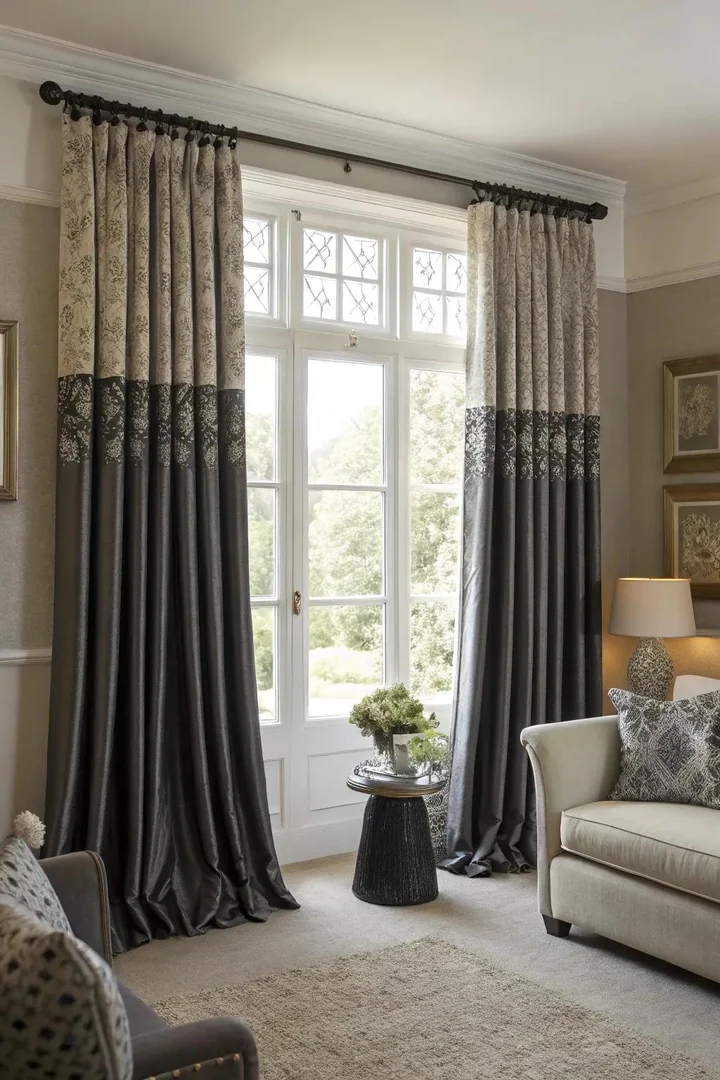 Black and gray curtains add sophistication and style.