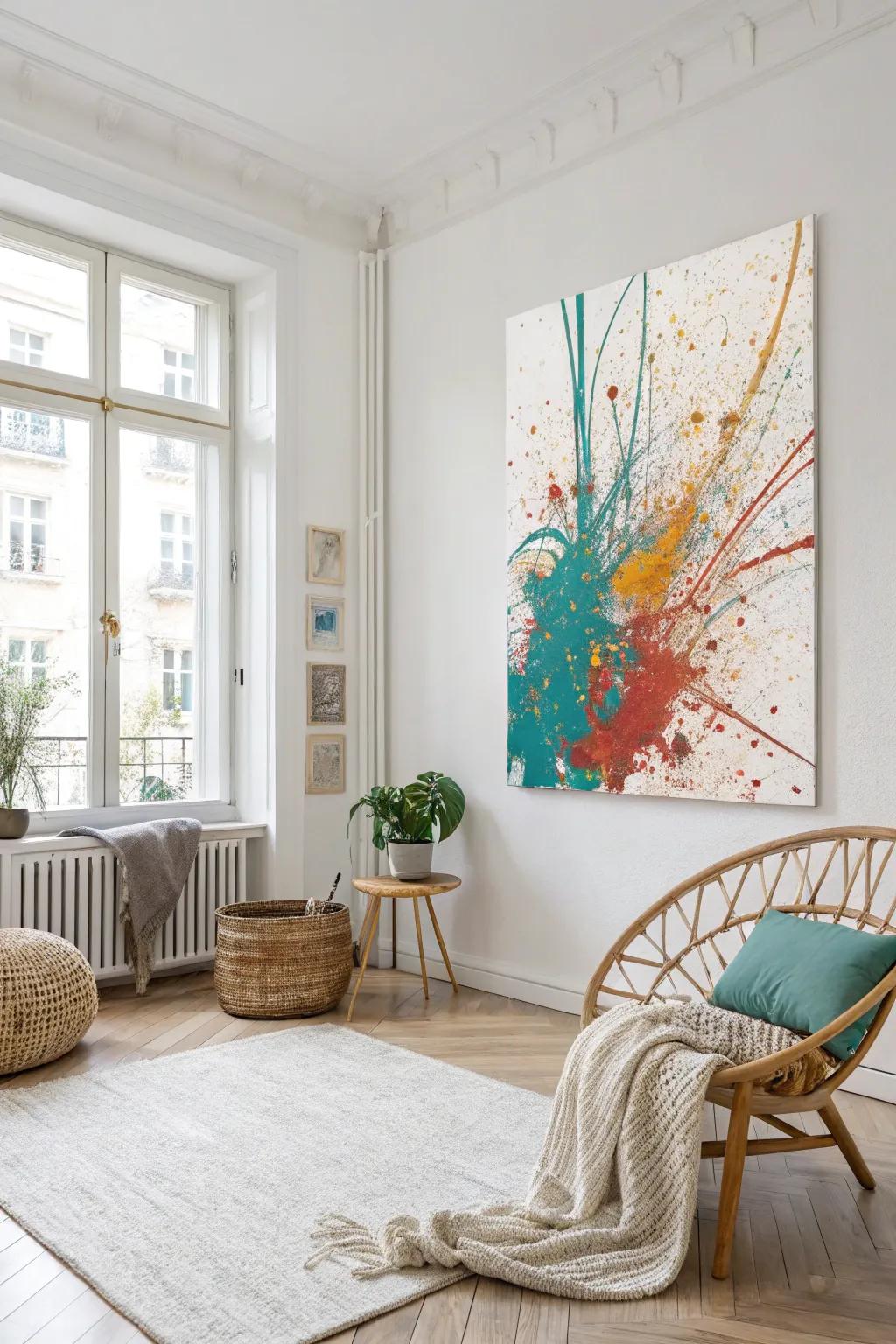 Add a burst of color and energy to your living room with a DIY splatter painting masterpiece!