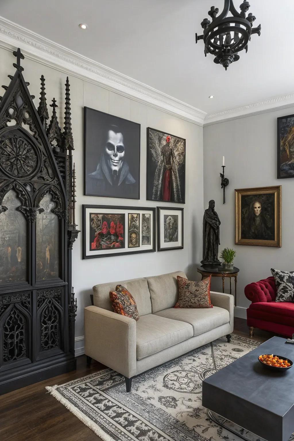 A blend of modern and gothic art creates a dynamic visual narrative.