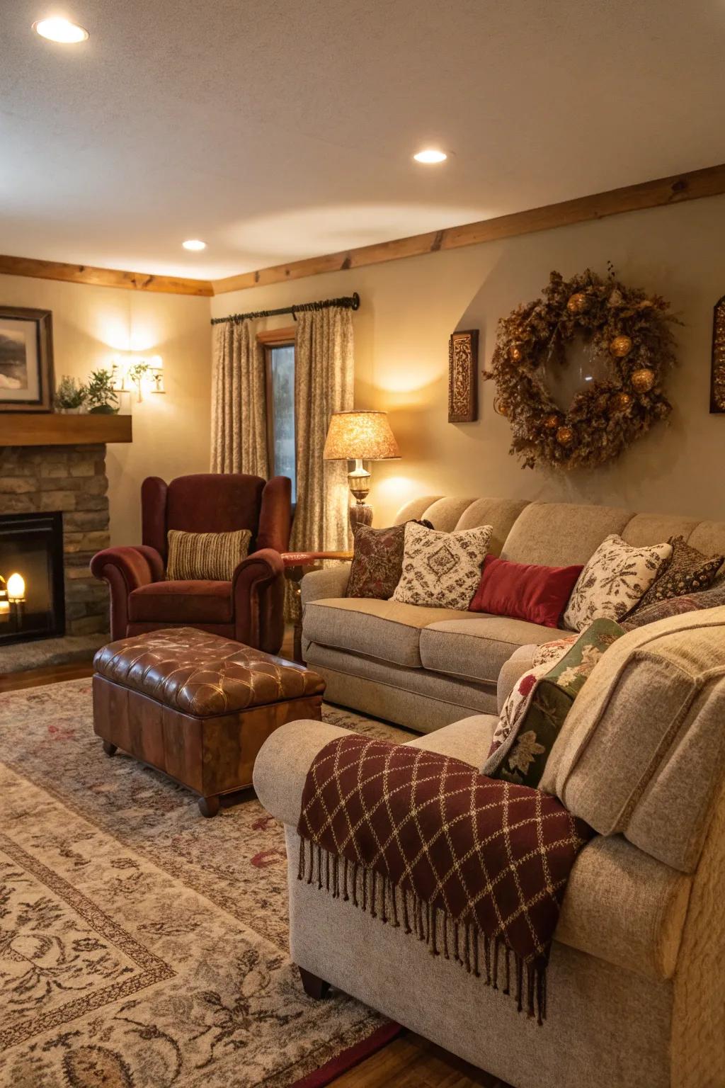 Comfortable seating forms the heart of this inviting magnolia living room.