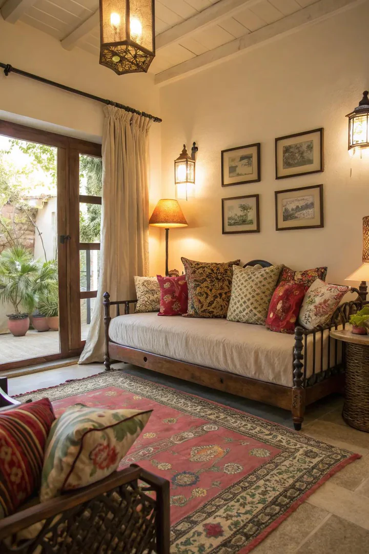 A daybed offers versatility and style in a small space.