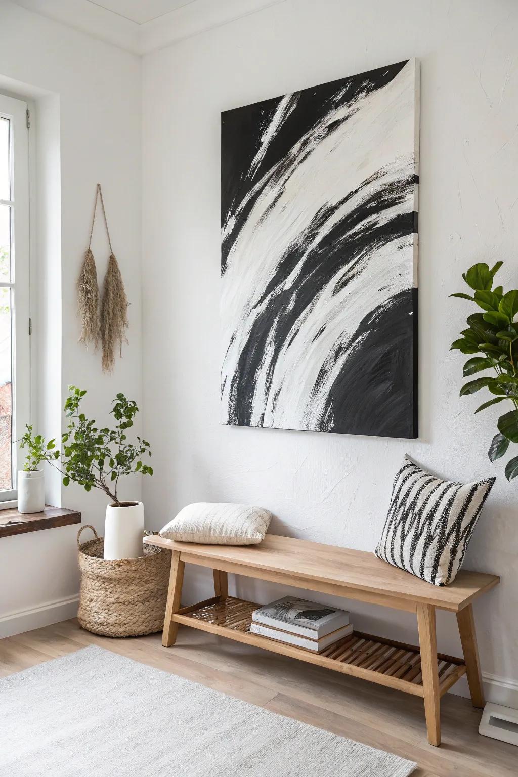 Elevate your space with the elegance of minimalist black and white art. 🎨✨#ScandinavianStyle #BohoChic #DIYCanvasArt