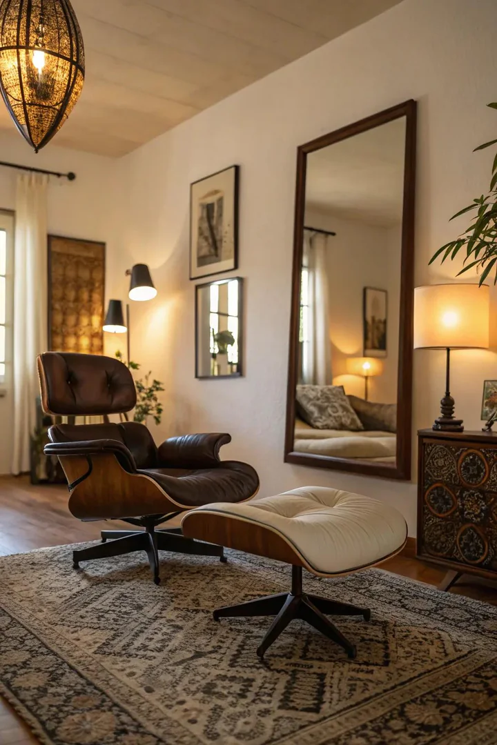 Mirrors enhance space and light in a stylish living room.