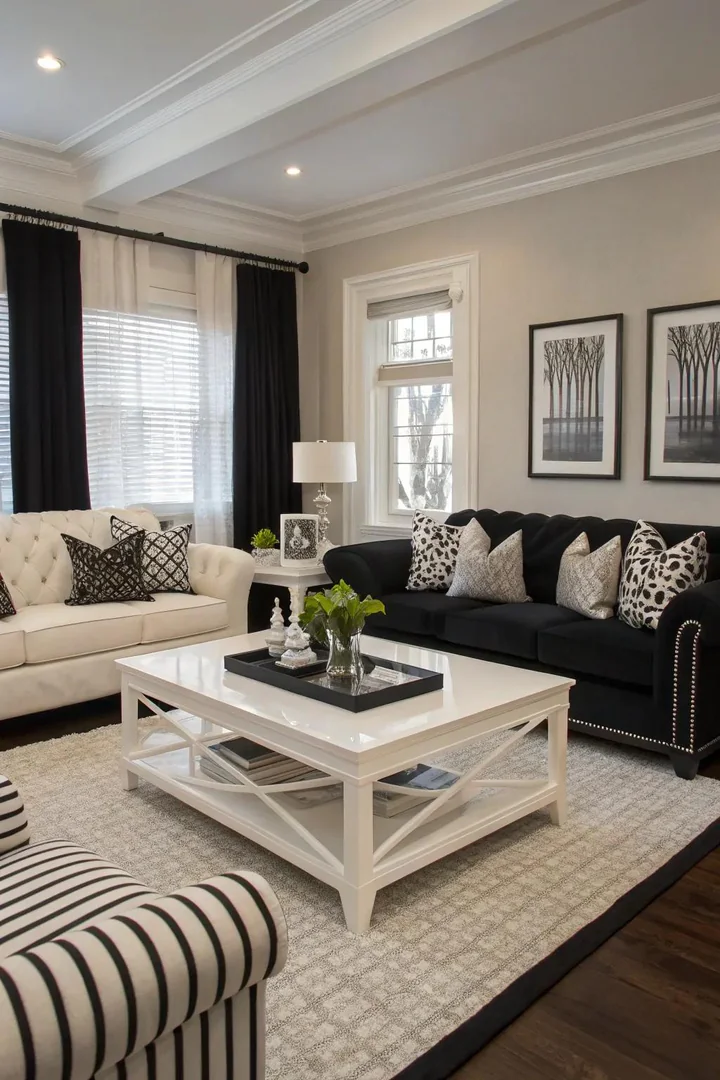 Timeless black and white contrast creates a bold statement.