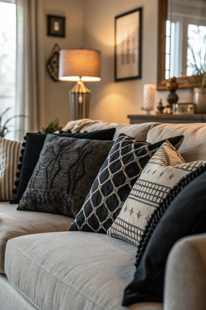 Throw pillows add texture and interest.