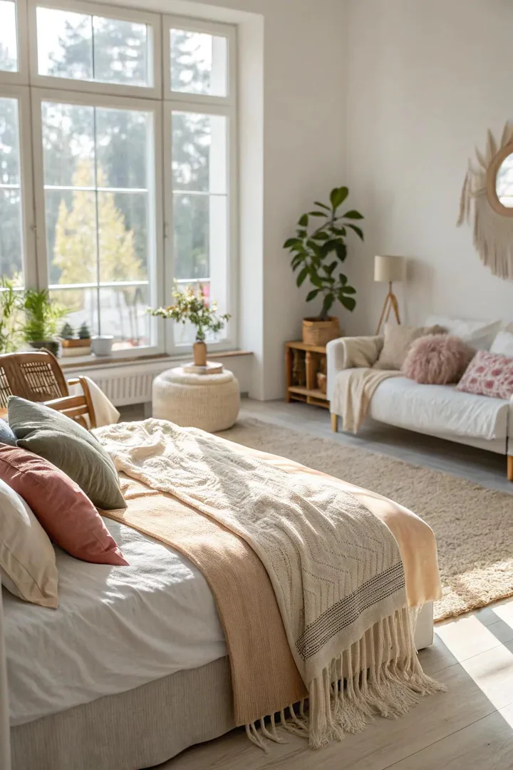 Natural light brightens and expands the living room.