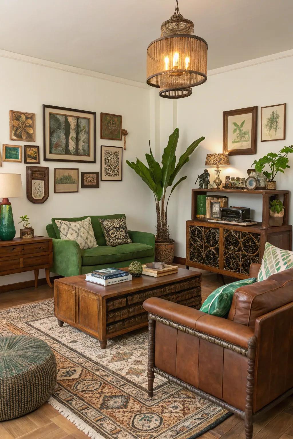 An eclectic mix of decor adds unique character and charm.