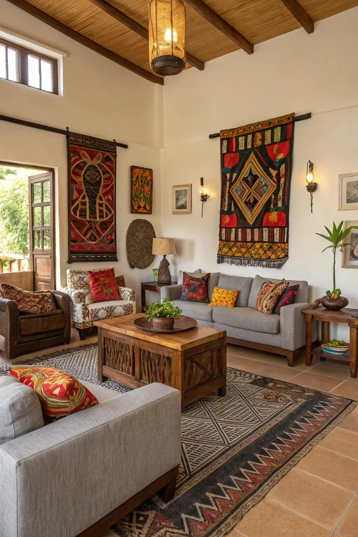 A blend of modern and traditional elements creates a chic, balanced living space.