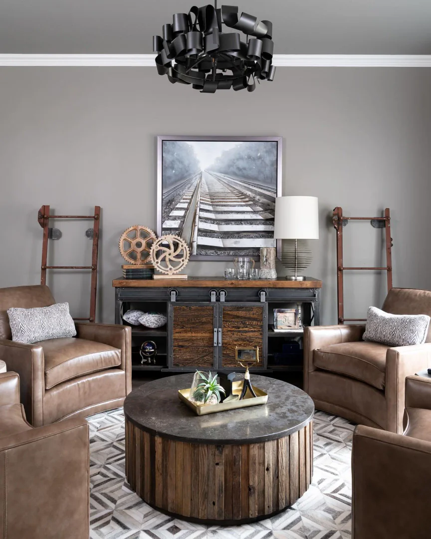 1. Industrial Elegance in Warm Neutrals (Unique Living Room Ideas)