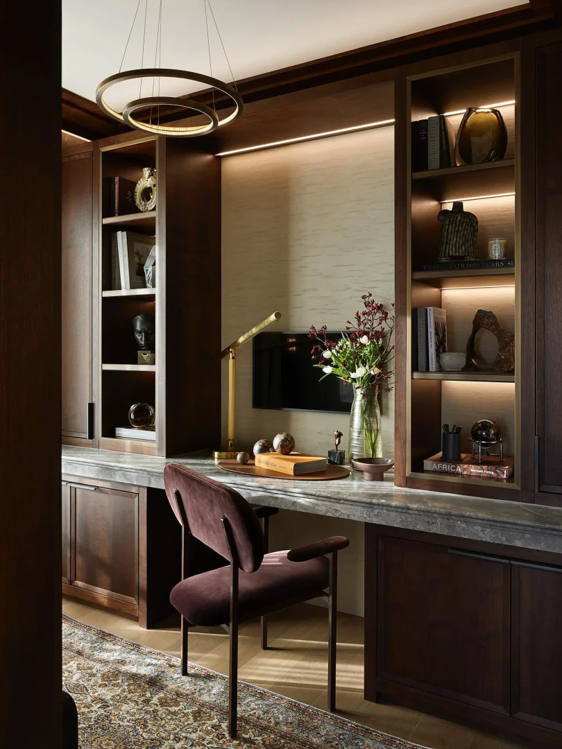 1. Modern Walnut Study with Brass Accents (Office Ideas for Men)