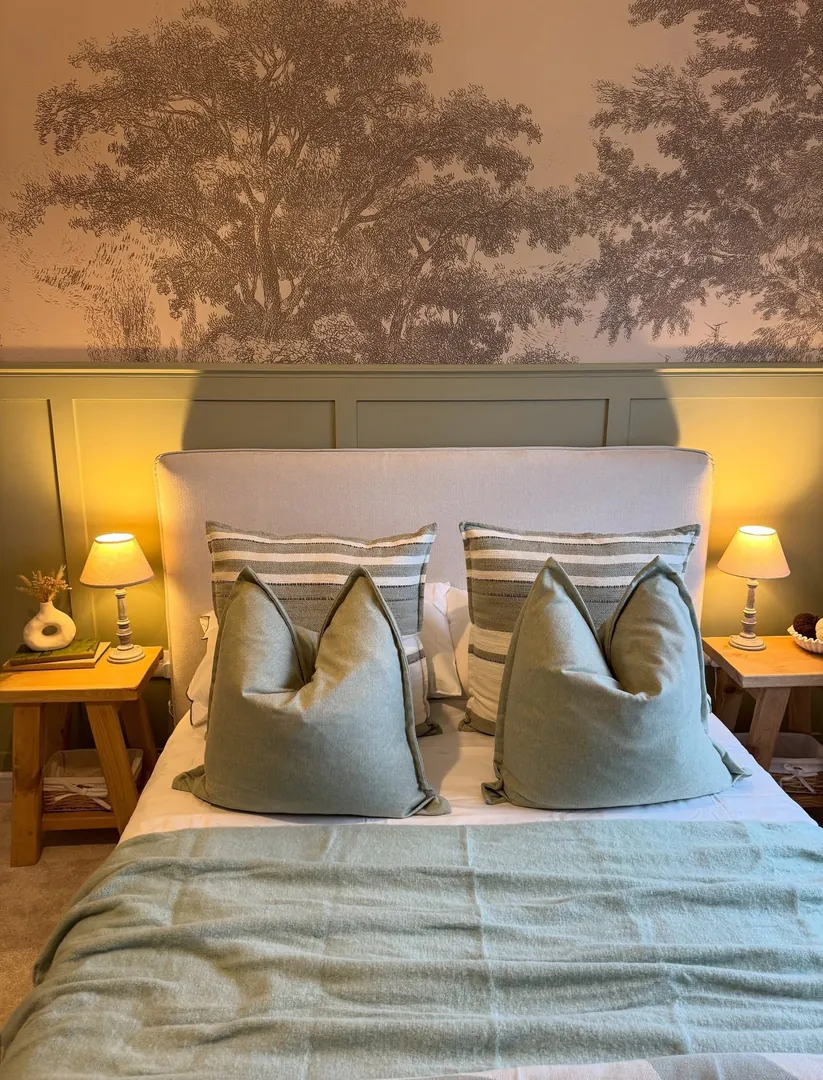 10. Sage & Sketch Harmony (Wallpaper Ideas for Bedroom)