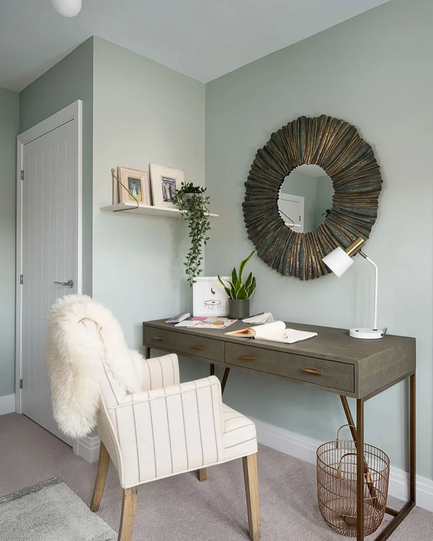 11. Soft Green Retreat with Textured Accents (Simple Office Ideas)