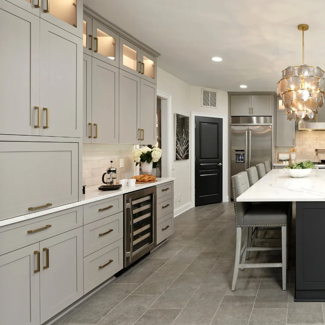 13. Contemporary Greige Elegance (Kitchen Cabinet Ideas)