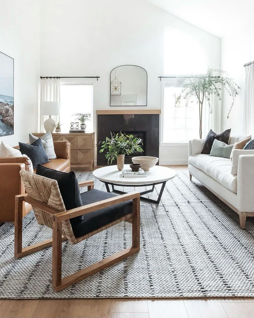 4. Organic Modern with Earthy Harmony (Unique Living Room Ideas)
