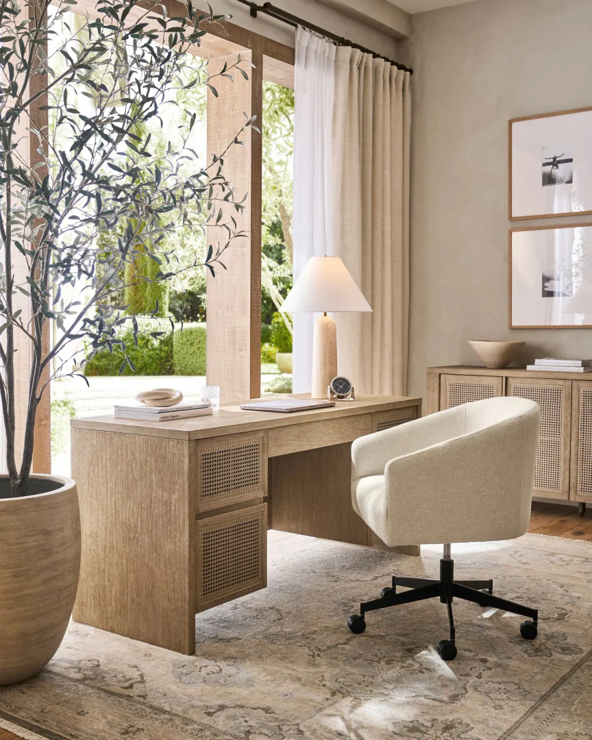4. Organic Neutral Office Retreat (Feminine Home Office Ideas)