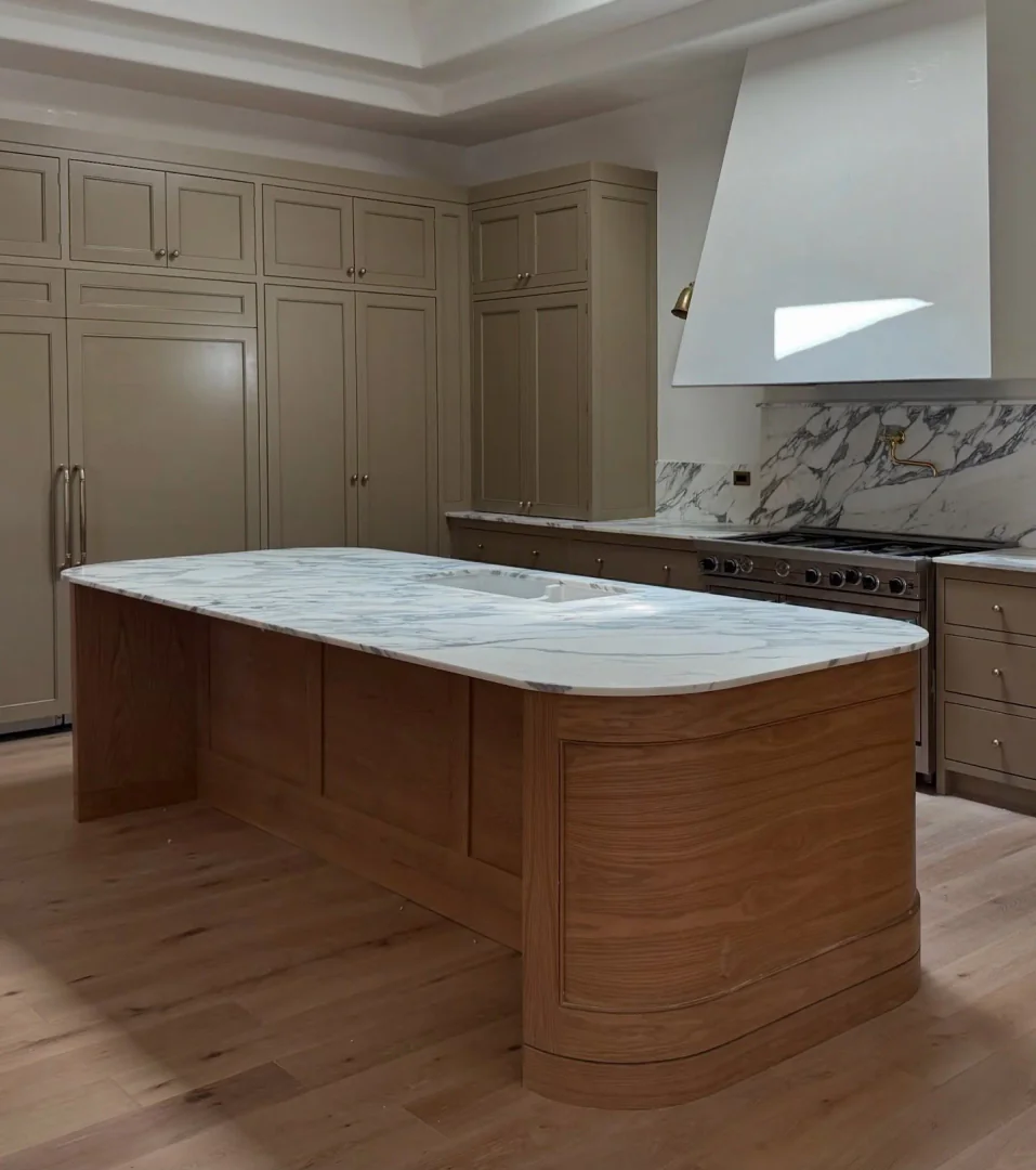 5. Taupe and Walnut Elegance (Countertop Ideas for Kitchen)