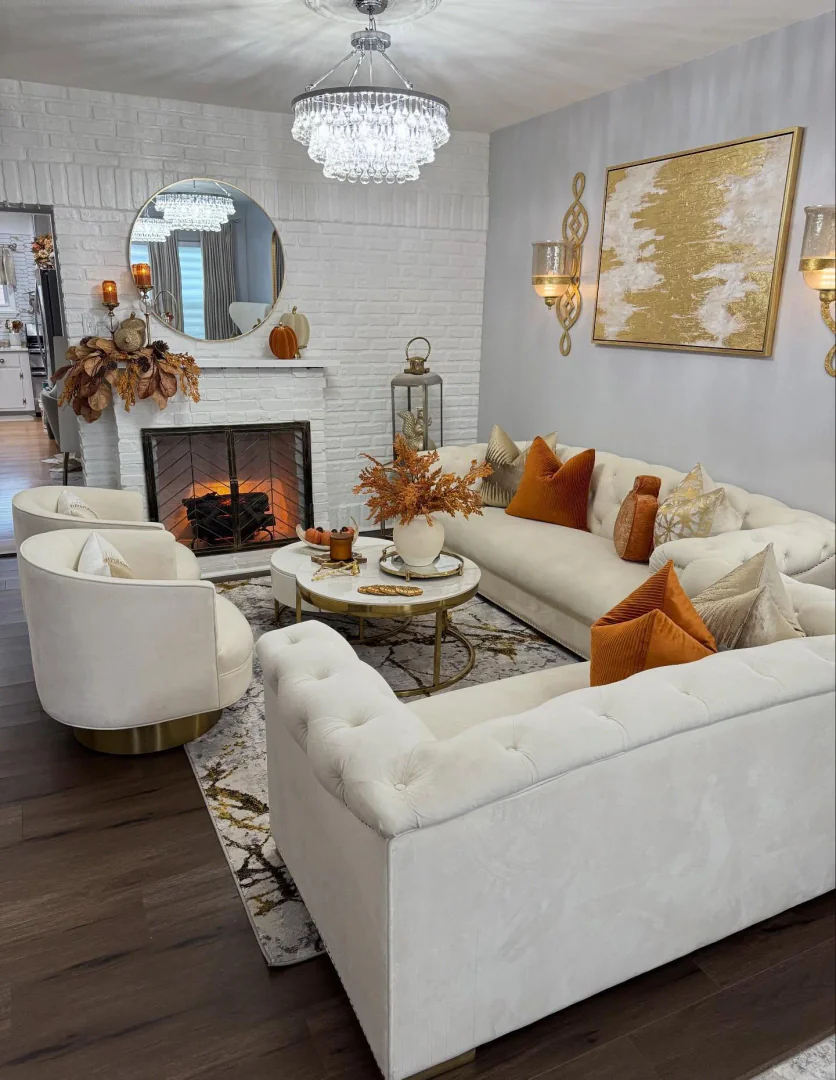 9. Elegant Neutrals with Autumn-Inspired Accents (Aesthetic Living Room Ideas)