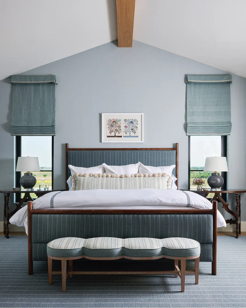 9. Light Blue Walls with Tailored Lines (Blue Wall Bedroom Ideas)
