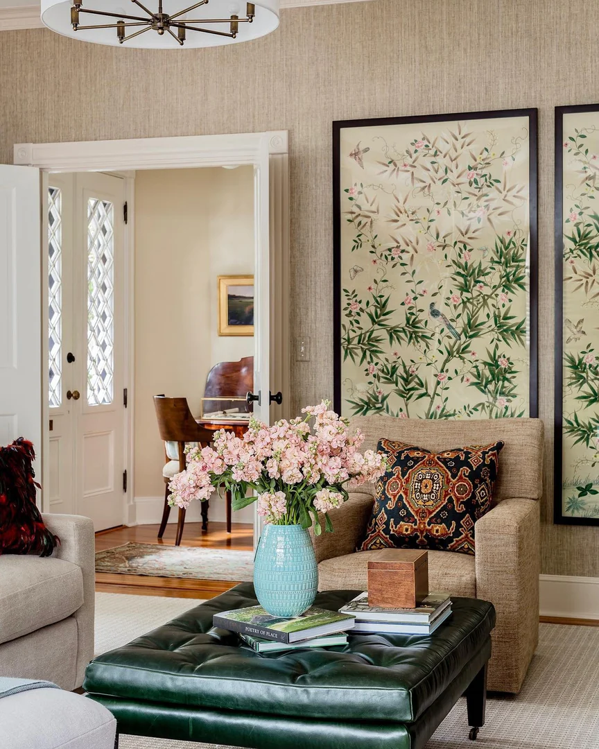 1. Classic Elegance with Botanical Accents (Classy Living Room Ideas)