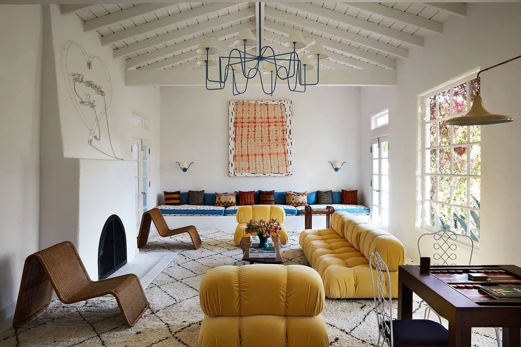 1. Modern Mediterranean with Mustard and Cobalt Accents (Yellow and Blue Living Room Ideas)