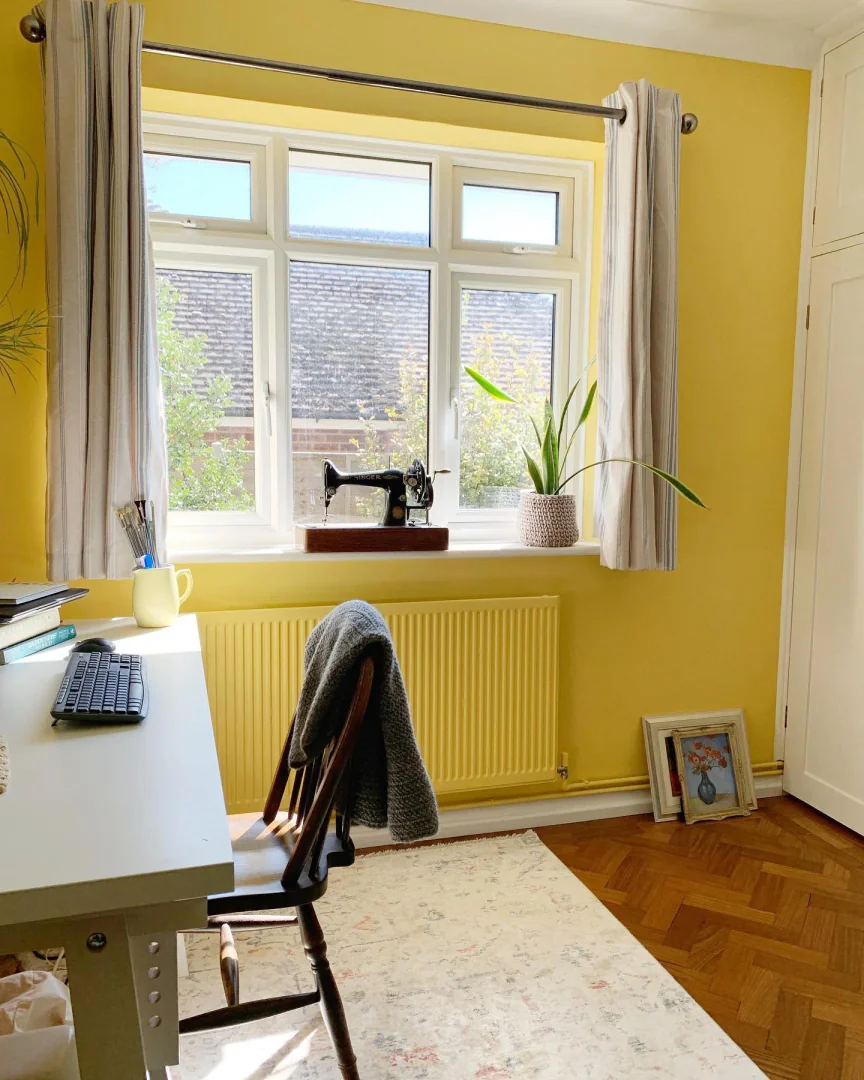 10. Sunny Traditional Office with Light Wood (Yellow Office Ideas)