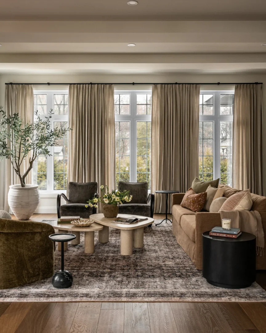 10. Tailored Neutrals with Deep Contrast (Dark Wood Floor Living Room Ideas)