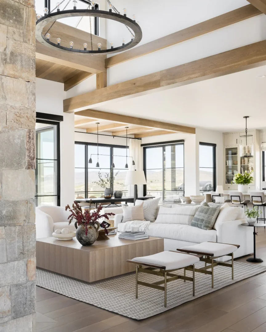 11. Bright Modern Farmhouse with Warm Neutrals (Open Concept Living Room Ideas)