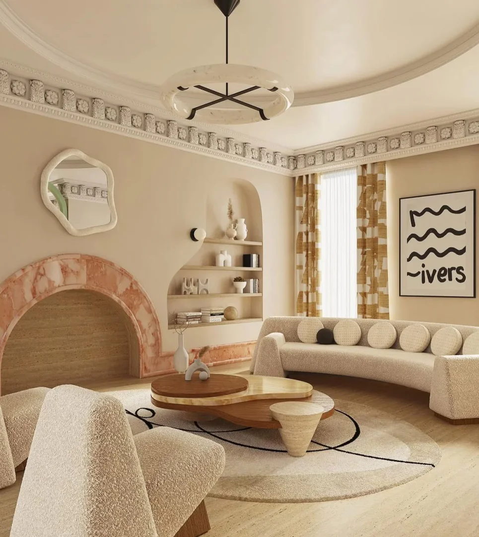 11. Curved Comfort in Soft Neutrals (Classy Living Room Ideas)