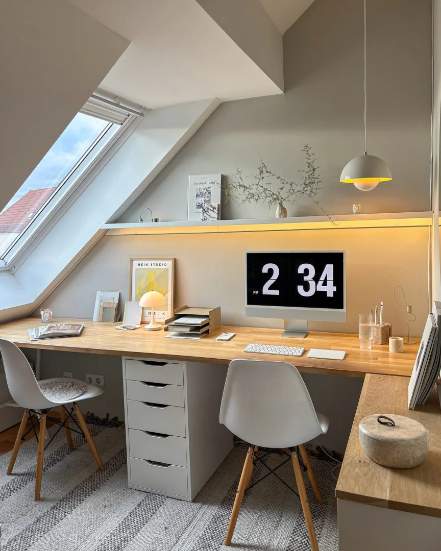 11. Sloped Ceiling Dual Workspace (Minimal Office Ideas)