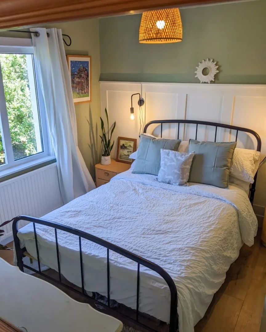 11. Soft Sage and Cream with Black Metal Frame (Metal Bed Frame Bedroom Ideas)
