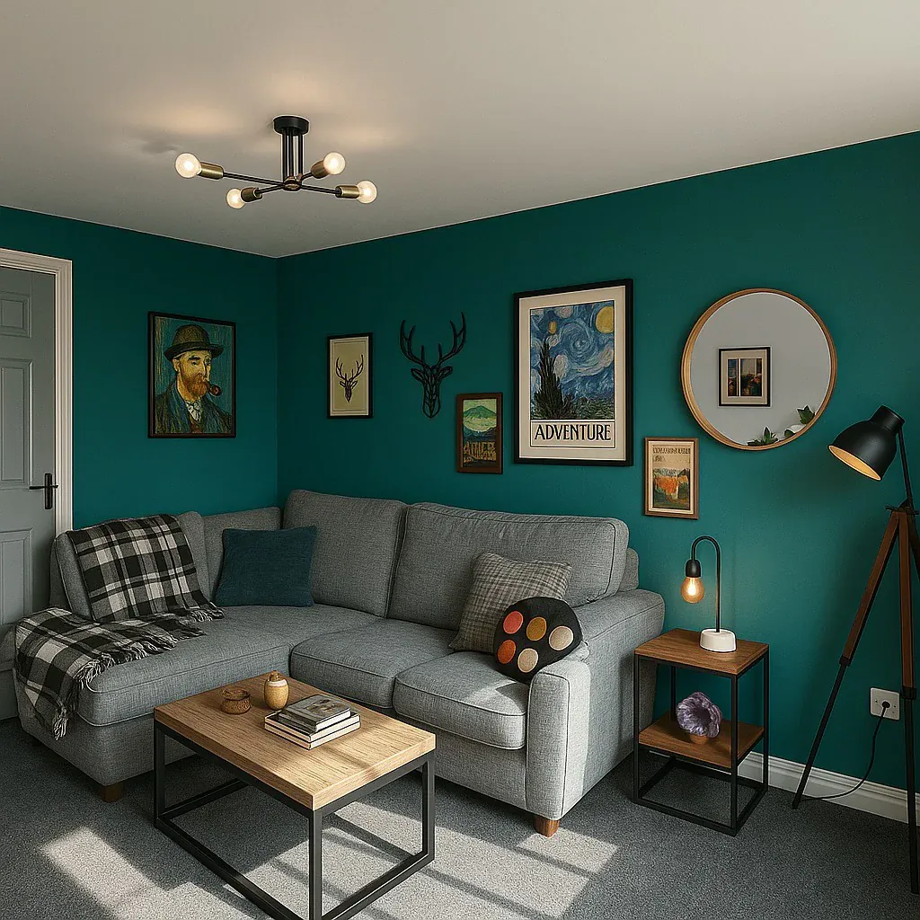 11. Teal Walls with a Modern Gray Sectional (Living Room Sofa Ideas)