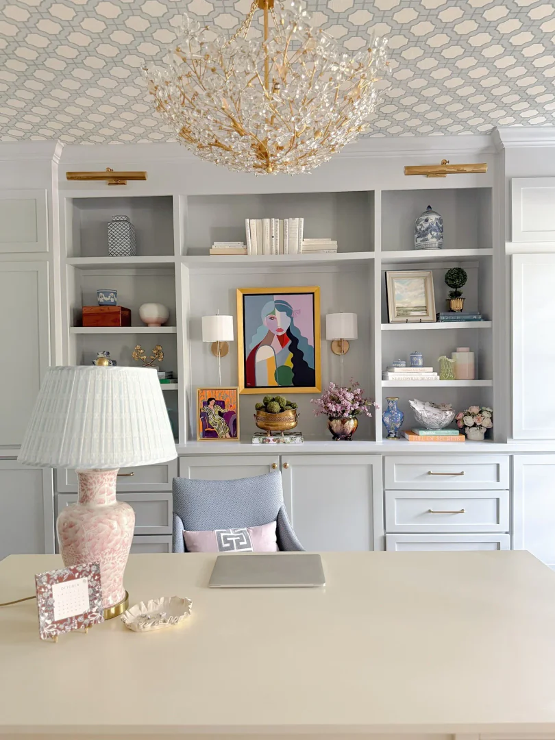 12. Elegant Pastel Gallery Office (Home Office Ideas for Her)