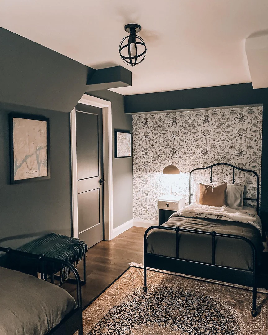 13. Moody Vintage with Patterned Detail (Basement Bedroom Ideas)