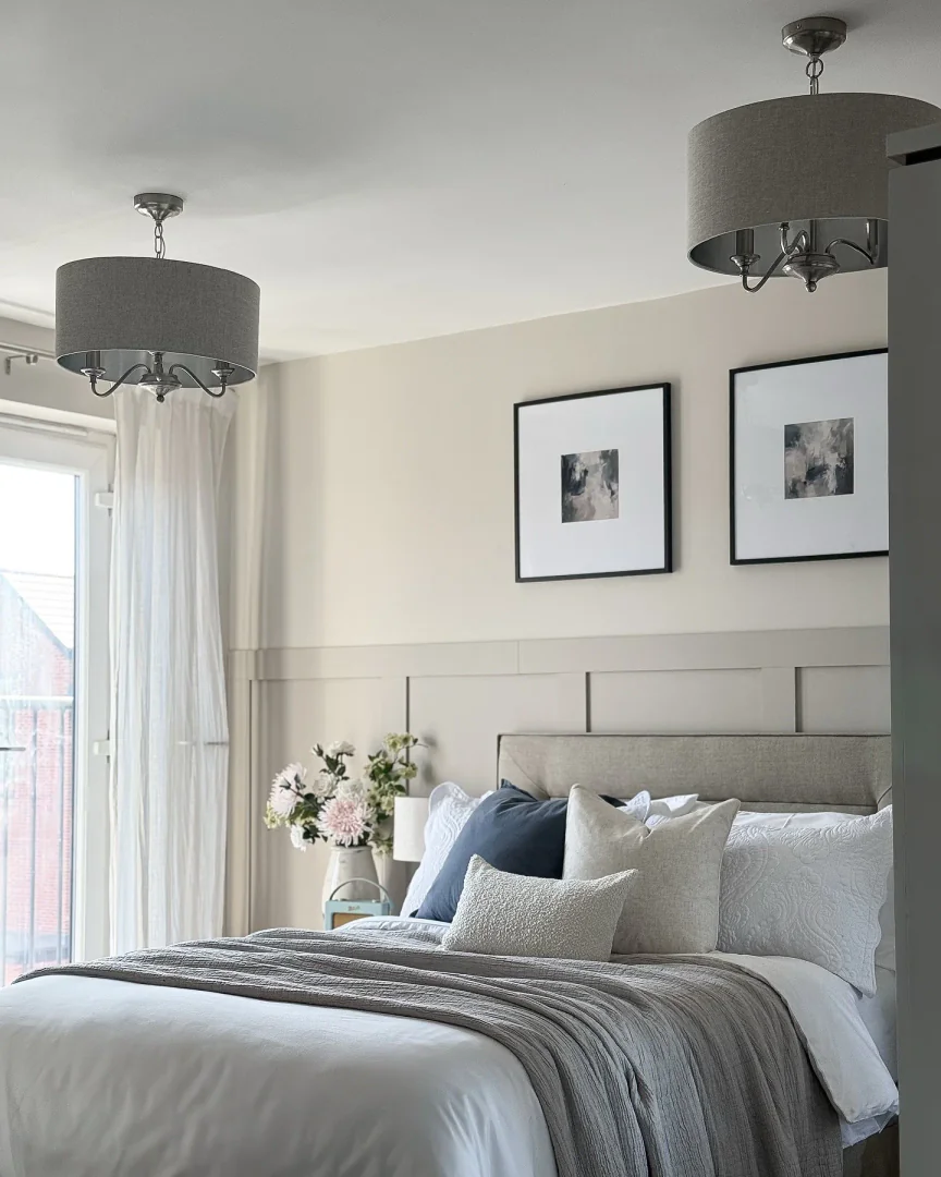 13. Muted Neutrals with Layered Textures (Gray Wall Bedroom Ideas)