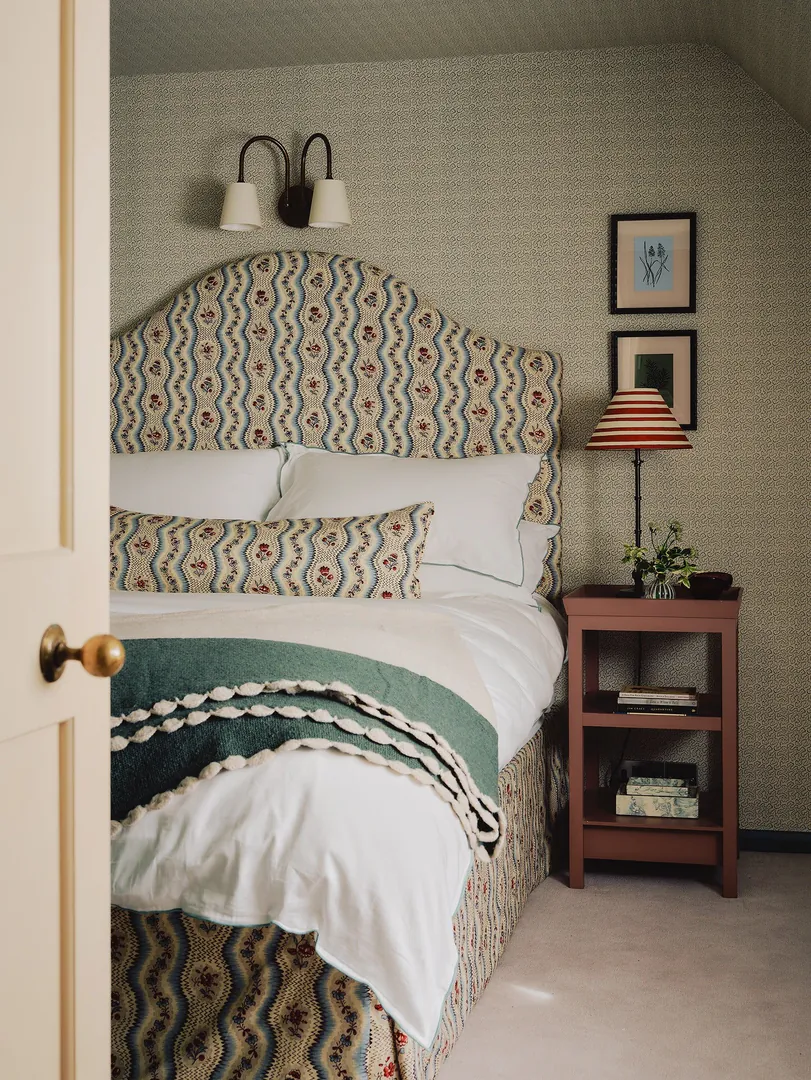 13. Patterned Elegance in Olive and Terracotta (French Country Bedroom Ideas)