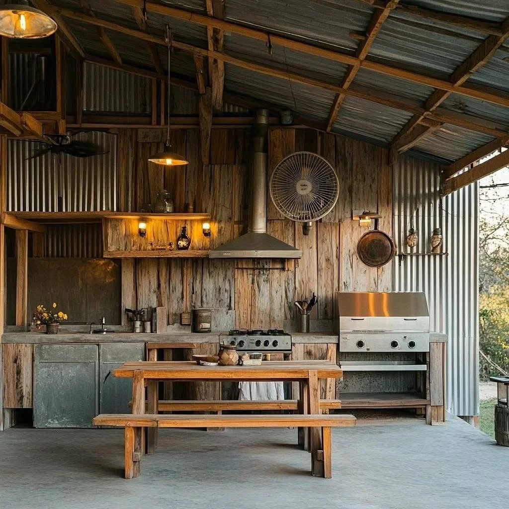 13. Rustic Industrial Homestead Grill Area (Rustic Outdoor Kitchen Ideas)