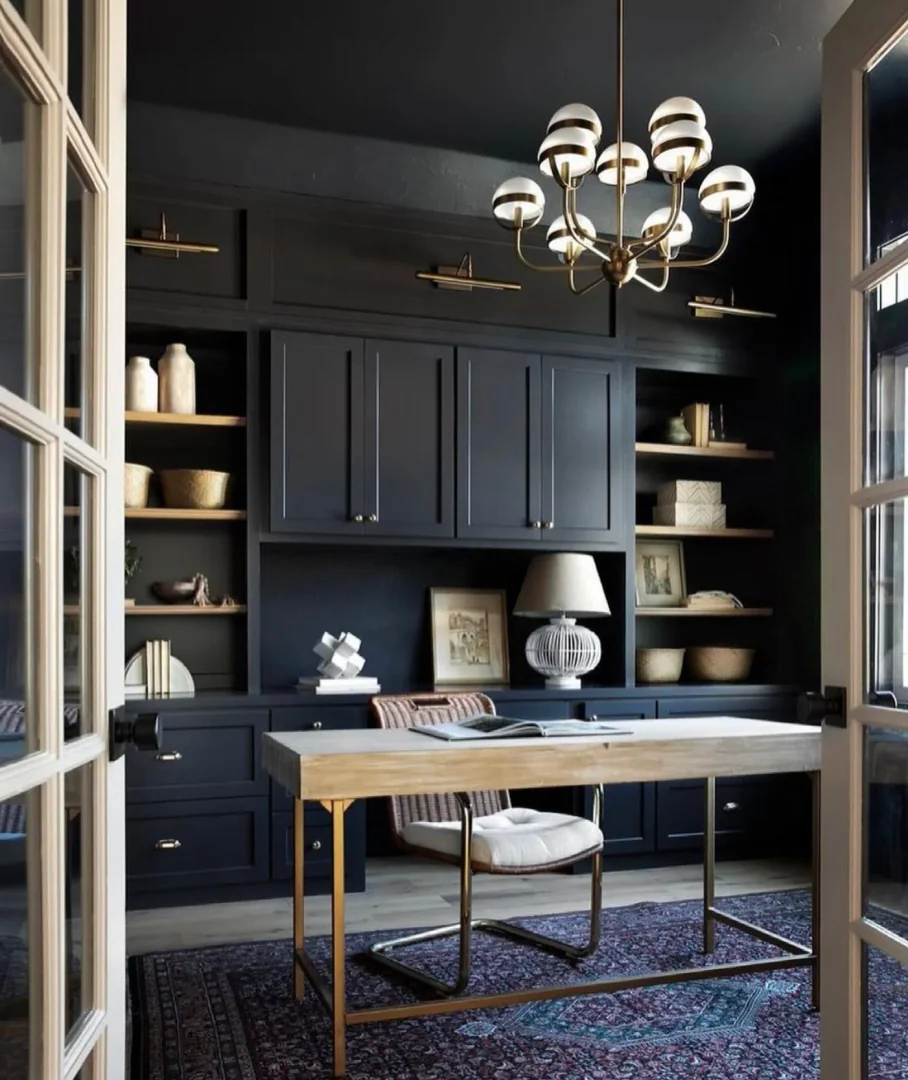13. Transitional Black and Brass Study (Black Office Ideas)