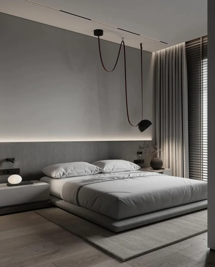 16. Dark Mode Minimalism in Graphite and Stone (Dream Bedroom Ideas)